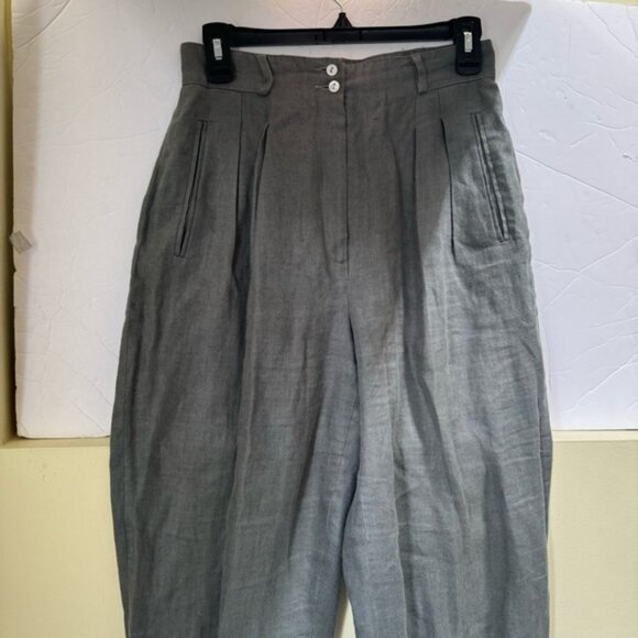 Liz Claiborne Vintage Linen High Waist Pants Cuffs Straight Tapered Leg Pockets - Picture 7 of 16